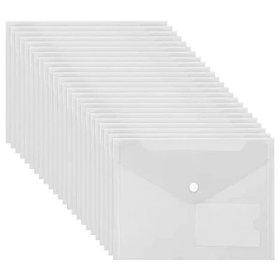 Afbeelding van Belle Vous kunststof hoes, A5, transparant, 24 stuks, met sluiting en kaarthouder, opbergvak voor thuis, kantoor school, A5 tas documenten enveloppen