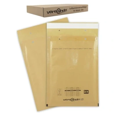 Afbeelding van versando 10 stuks D4 bubbelenveloppen binnenmaat 180 x 265 mm, buitenmaat 200 275 bruin/goudgeel, geschikt voor B5/A5/DVD formaat