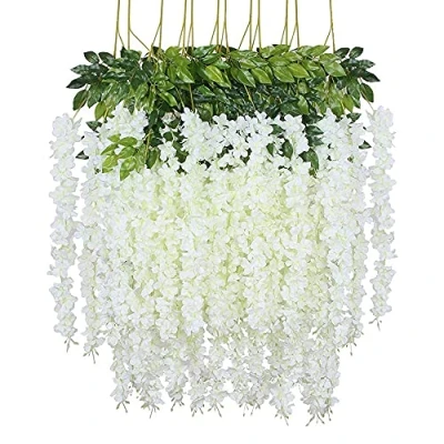 Afbeelding van 12 Pack Kunstmatige Wisteria Bloemen, Garland Plant Nep Opknoping Bloemen Wijnstok, voor Bruiloft Tuin Home Party Decor