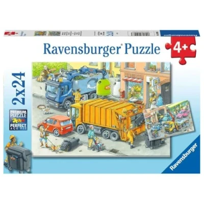 Afbeelding van Legpuzzel Vuilniswagen en Sleepwagen, 2x24st.