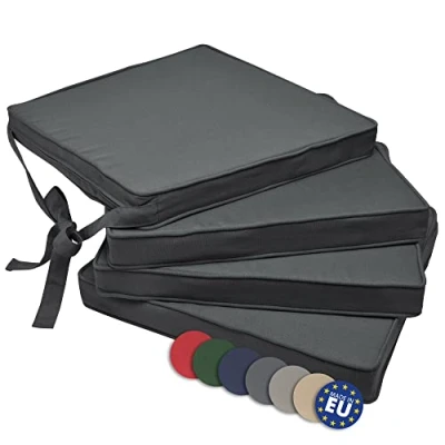 Afbeelding van Beautissu Loft SK Set van 4 Zitkussen Antraciet 45x40 cm Stoelkussen met Lint