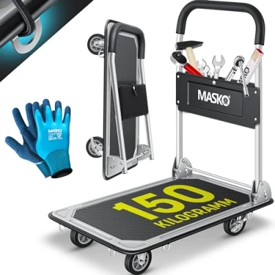 Afbeelding van MASKO® Plateauwagen inklapbaar 150 kg laadvermogen Transportkar opvouwbaar Transportwagen Platformwagen Zwart
