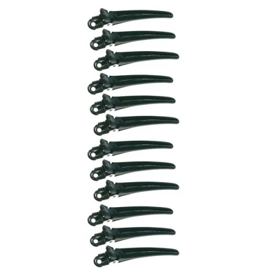 Afbeelding van Sibel Clip Aluminium Plastic Zwart 12st Haibu by Kapperskorting.com