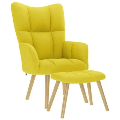 Image de vidaXL Chaise de relaxation avec repose pied jaune clair tissu4016787