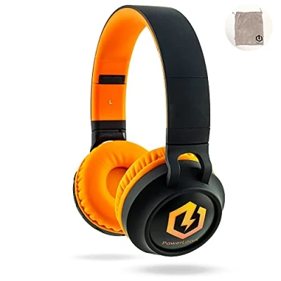 Afbeelding van PowerLocus Buddy Draadloze On Ear Koptelefoon voor Kinderen, LED lampjes, 85db Limiet, met Microfoon, Micro SD poort Zwart/Oranje