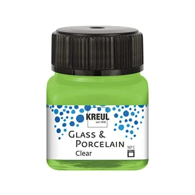 Afbeelding van KREUL 16297 glas &amp; porselein helder appelgroen, in 20 ml glas, transparante verf voor en op waterbasis, sneldrogend, transparant