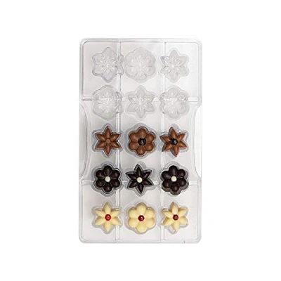 Afbeelding van Decora 0050142 Chocoladevorm bloemen 15 cav. 200 x 120 22 mm, polycarbonaat, transparant