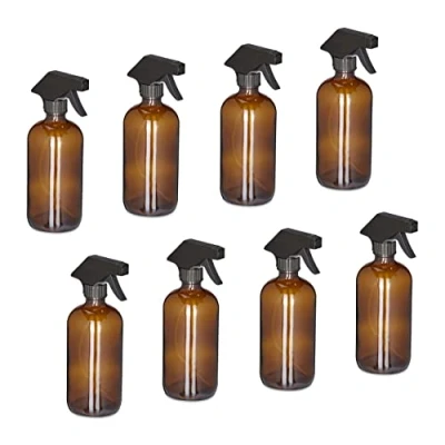 Afbeelding van Relaxdays Set van 8 glazen spuitflessen 500 ml Nevel en straal Voor haarverzorging, reiniging planten Bruin