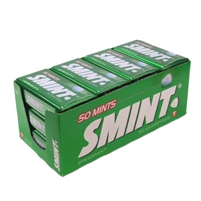 Afbeelding van SMINT Mints Spearmint, 12 metalen blikjes met petroleummunt, tandverzorging zonder suiker