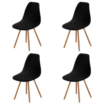 Afbeelding van Highdi Set van 1/2/4/6 Fluwelen Scandinavische jacquard, Effen kleur hoezen voor eetkamerstoelen, stoelen zonder leuning de keuken, woonkamer, kantoor (zwart, 4 stuks)