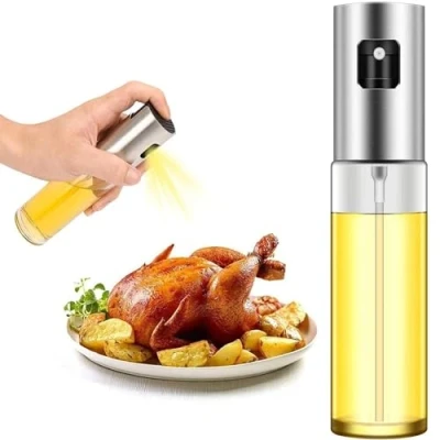 Afbeelding van TULMERO 4 in 1 oliesproeier, navulbare olie en azijnfles, 100 ml, transparante spuitfles met schaalverdeling voor grillen, braden, salade,