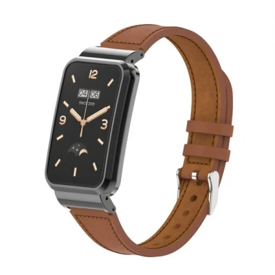 Afbeelding van Classic leren bandje met case Bruin Xiaomi Smart band 7 Pro