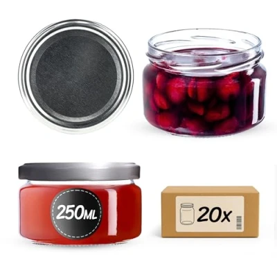 Afbeelding van KADAX 20 kleine jampotten, 250 ml, met deksel, luchtdicht, voor honing en specerijen, zilverkleurig