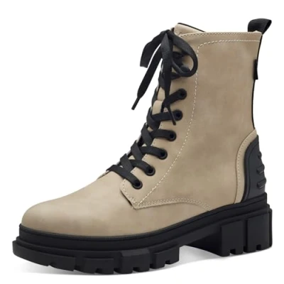 Afbeelding van s.Oliver 5 25220 41 platte dameslaarzen van kant, Beige
