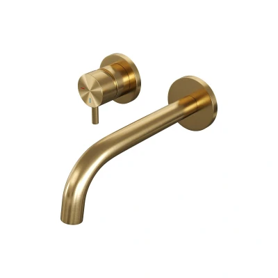 Afbeelding van Brauer Gold Edition Wastafelmengkraan inbouw gebogen uitloop rechts hendel kort smal model B2 PVD geborsteld goud Minimalistisch design