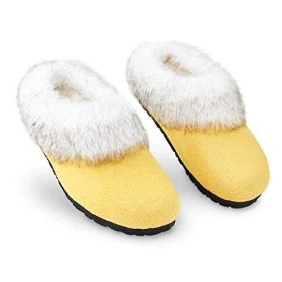 Afbeelding van Dunlop Pantoffels voor dames, bont, antislipzolen, Mosterd