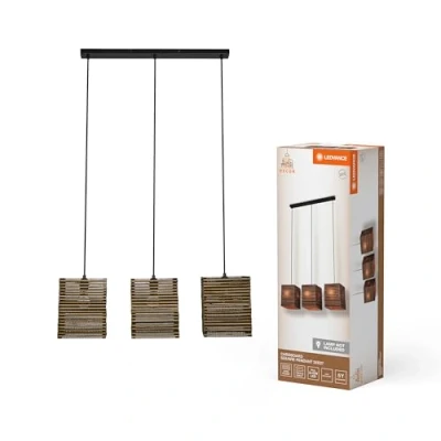 Afbeelding van LEDVANCE hanglamp 3 lamps Decor Cardboard Vierkant bruin van golfkarton, E27, 830 mm lengte, lampenkap gerecycled materiaal, duurzaam dankzij vervangbare lichtbron, eenvoudig te installeren