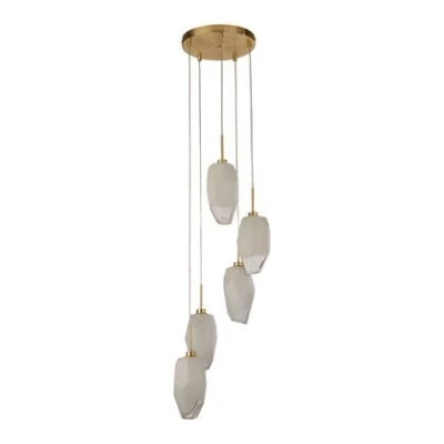 Afbeelding van Rocky hanglamp, 5 lamps, rond, messingkleurig, staal, glas