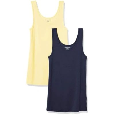 Image de Amazon Essentials Débardeur en coupe cintrée Women&#039;s, Pack of 2, Bleu Marine/Jaune, S