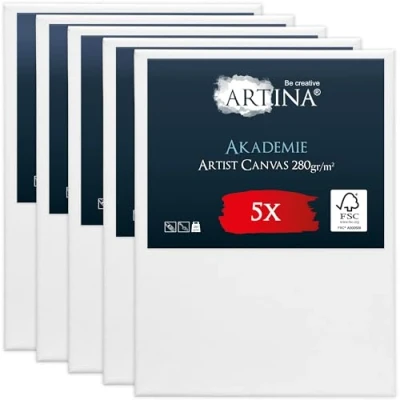 Afbeelding van Artina 5 Set schildersdoeken canvas in academie kwaliteit Schildersdoek wit paneel 18x24 cm
