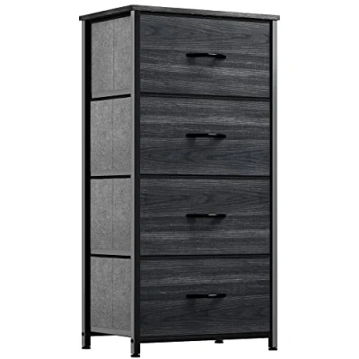 Afbeelding van YITAHOME Commode met 4 laden voor slaapkamer, stoffen commode, opbergladen handgrepen, metalen frame woonkamer, hal, kinderkamer, zwart antraciet houtnerf