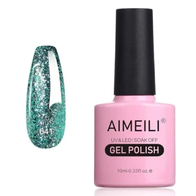 Afbeelding van AIMEILI nagellak, semi permanent, met glitter, fijne gel, LED, UV, kleur voor herfst/winter, 10 ml (641)
