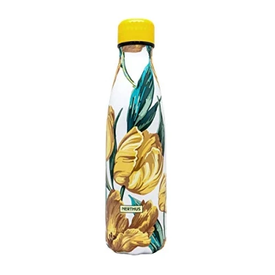 Image de NERTHUS Fih 777 Bouteille Double Paroi Motif Fleurs Jaune 500 ML, Tulipes Jaunes, sans Bpa, 18/8