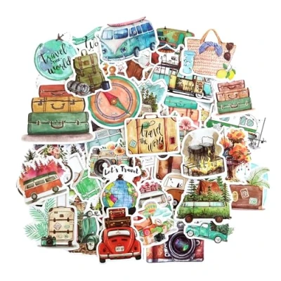 Afbeelding van scrapbooking stickers reizen plakboek laptop sticker vintage