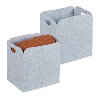 Afbeelding van Relaxdays opbergmand vilt set van 2 grijs rechthoekig kastmand 18 liter klein