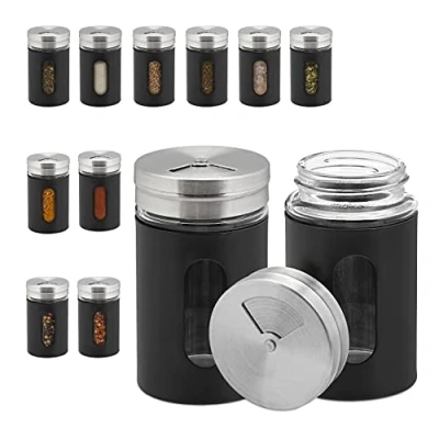 Afbeelding van Relaxdays 12x kruidenpotje met strooideksel set strooibussen strooipotjes 90 ml zwart