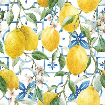 Afbeelding van Ambiente 20 stuks papieren servetten, mediterrane citroenen, tafeldecoratie met motief, ook voor feest of decoupage, 33 x cm