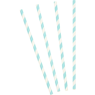 Afbeelding van Gestreepte rietjes van papier mintgroen/wit 10 stuks