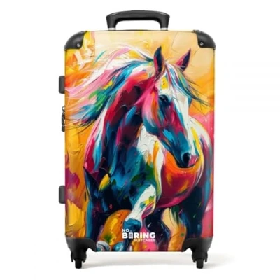 Afbeelding van NoBoringSuitcases.com Grote koffer Olieverf kunstwerk van een galopperend paard Reiskoffer met 4 wielen Trolley op wieltjes Rolkoffer groot 72 liter Ruimbagage valies 20kg Valiezen voor volwassenen