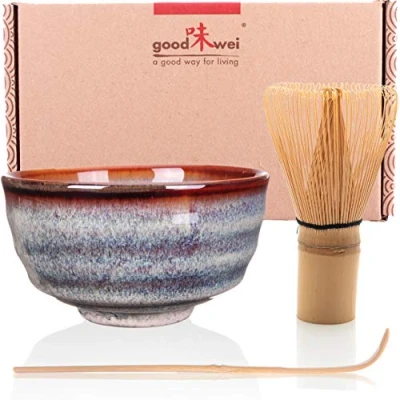 Afbeelding van Goodwei Matcha theeset Japanse met bamboe garde, ceremonieschaal van keramiek, geschenkdoos (Uji)