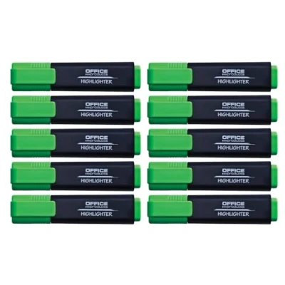Afbeelding van OFFICER PRODUCTS 17055211 02 10 stuks lichtgevende markeerstiften, kleur: groen/markeerstift, niet giftige inkt, wigpunt, fluorescerende kleuren, hoge kwaliteit, lijndikte 1 5 mm