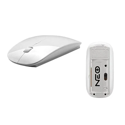Afbeelding van Draadloze optische mini muis met USB ontvanger van 2,4 G voor XP/Vista/Windows 7/Windows 10/Macintosh laptop/desktopcomputer, dubbelzijdig, wit glanzende afwerking