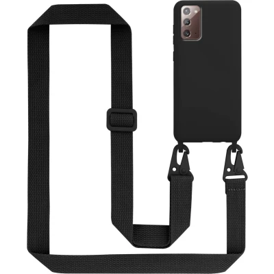 Afbeelding van Cadorabo Mobiele telefoon ketting geschikt voor Samsung Galaxy NOTE 20 in LIQUID ZWART Silicone beschermhoes met lengte verstelbare koord riem