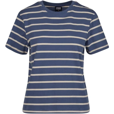 Afbeelding van Urban Classics Striped Boxy Dames T shirt 4XL Wit/Blauw