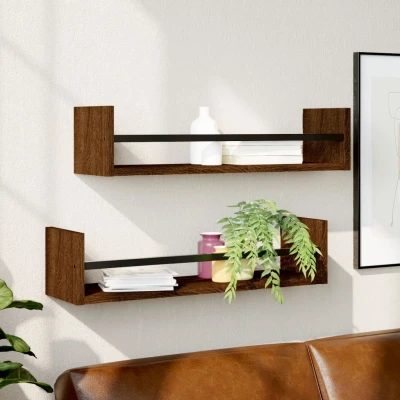 Afbeelding van Wandschappen met stangen 2 st 60x16x14 cm bruin eikenkleur