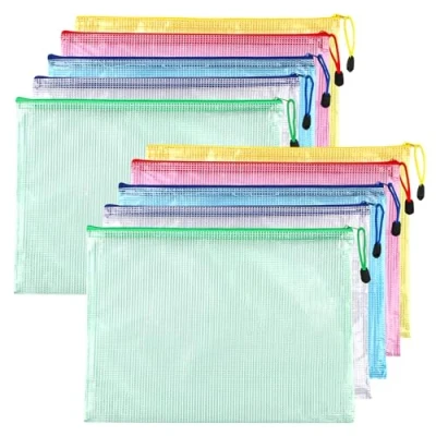 Afbeelding van Documententas met ritssluiting A5, 10 stuks waterdichte documentenmap, mesh plastic zak ritssluiting, tas voor dossiers, papier, bonnen, cosmetica