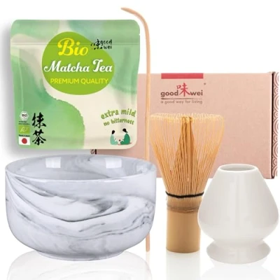 Afbeelding van Theeceremoneservice met hoogwaardige matcha kom en echte biologische uit Japan (Gurei)
