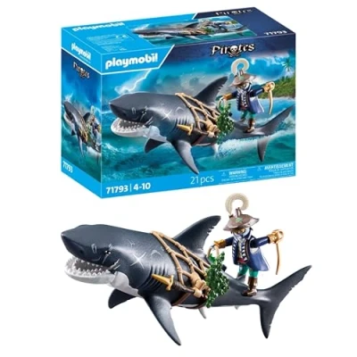 Image de Playmobil Pirates 71793 Pirate et requin avec mâchoire articulée