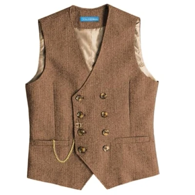 Afbeelding van Solovedress Vintage wollen herenvest regular fit voor bruiloft, Bruin