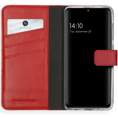 Afbeelding van Selencia Hoesje Geschikt voor Samsung Galaxy A41 Met Pasjeshouder Echt Lederen Bookcase Rood