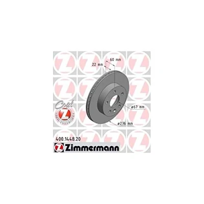 Afbeelding van ZIMMERMANN COAT Z 400.1448.20 Remschijf 276 22 6/5 5 112 interne ventilatie Gecoat High carbon MERCEDES BENZ: Vito Minibus, Van