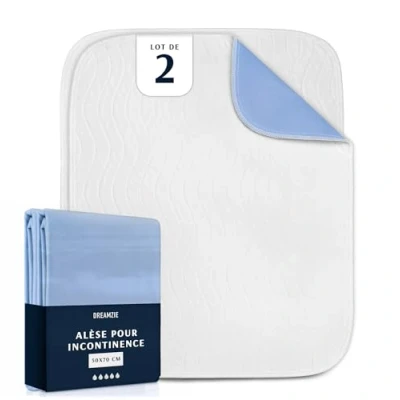 Afbeelding van Dreamzie Matrasbeschermer, 50 x 70 cm, absorberend en waterdicht, wasbare matrashoes, voor incontinentie, 2 stuks