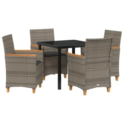 Afbeelding van vidaXL 5 delige tuinset met kussens Grijs Poly Rattan