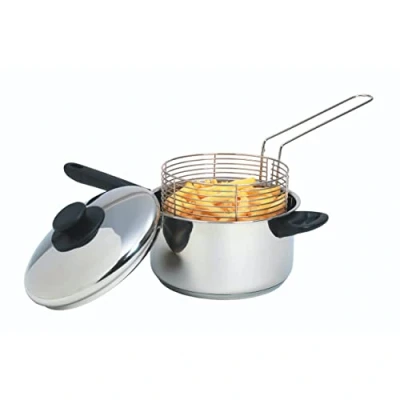 Afbeelding van KitchenCraft Grote Frituurpan met Mand en Deksel, Veilig voor Inductie, Roestvrijstaal, 20 cm