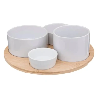 Afbeelding van 5Five Serveerplank/borrelplank hapjes/saus/tapas aardewerk wit incl. 4x schaaltjes