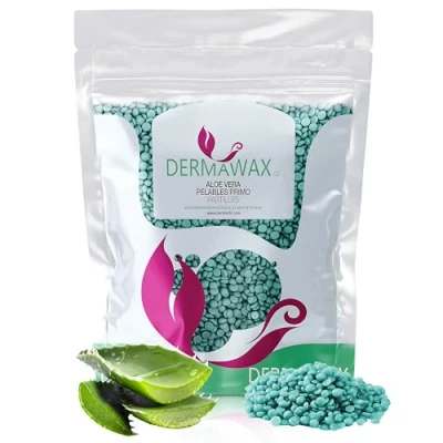 Image de Dermawax Perles de Cire Aloe Vera 400g Épilation Professionnelle Douce et Efficace, Brésilienne, Maillot, Sourcils, Visage, Jambes, Sans Bande Tissu, Peaux Sensibles, Fabriqué en Italie